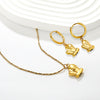 Women’s Cute Stainless Steel Heart Water Drop Bell Pendant Necklace And Earrings Set With Electroplated Snake Bone Chain