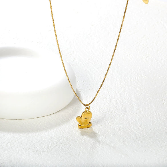Women’s Cute Stainless Steel Heart Water Drop Bell Pendant Necklace And Earrings Set With Electroplated Snake Bone Chain