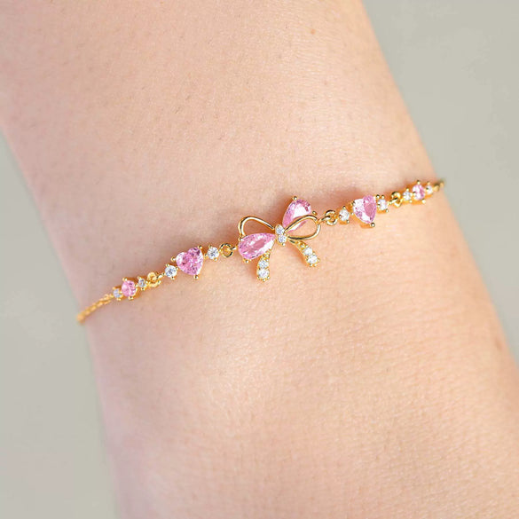 Women's Cute Sweet Bracelet Copper Plastic Love Zircon Butterfly Bow Set With Diamonds