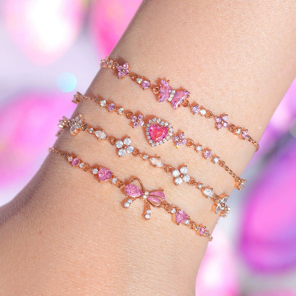 Women's Cute Sweet Bracelet Copper Plastic Love Zircon Butterfly Bow Set With Diamonds