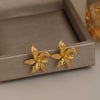 Women's 3D Flower Petal Textured Earrings Stainless Steel With 18K Gold Plating Minimalist Floral Design