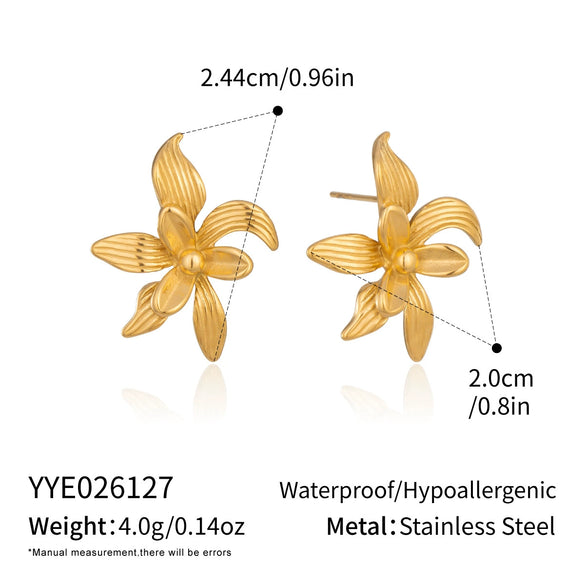 Women's 3D Flower Petal Textured Earrings Stainless Steel With 18K Gold Plating Minimalist Floral Design