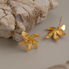 Women's 3D Flower Petal Textured Earrings Stainless Steel With 18K Gold Plating Minimalist Floral Design