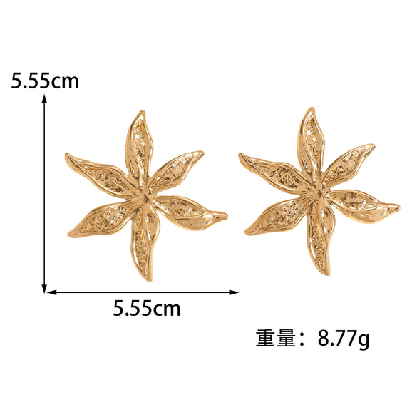 Women's 3D Flower Stud Earrings With Glossy Electroplated Iron Design And Stainless Steel Posts Fashion Statement Floral Jewelry