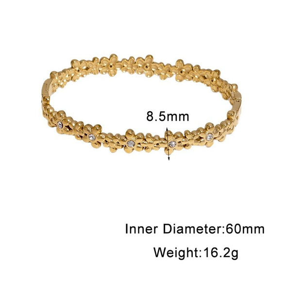 Women's Daisy Floral Stainless Steel Bracelet With Rhinestone Accents And Gold Plated Clasp Elegant Sweet Jewelry
