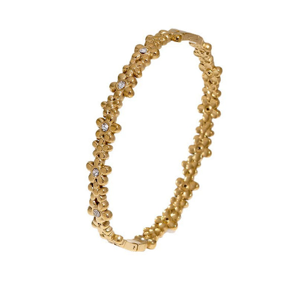 Women's Daisy Floral Stainless Steel Bracelet With Rhinestone Accents And Gold Plated Clasp Elegant Sweet Jewelry