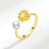 Women's Daisy Pearl Rotating Ring Copper Geometric Electroplating Jewelry