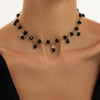 Women's Dark Gothic Faux Crystal Tassel Necklace With Red Beaded Teardrop Pendant Faceted Geometric Design And Lobster Clasp
