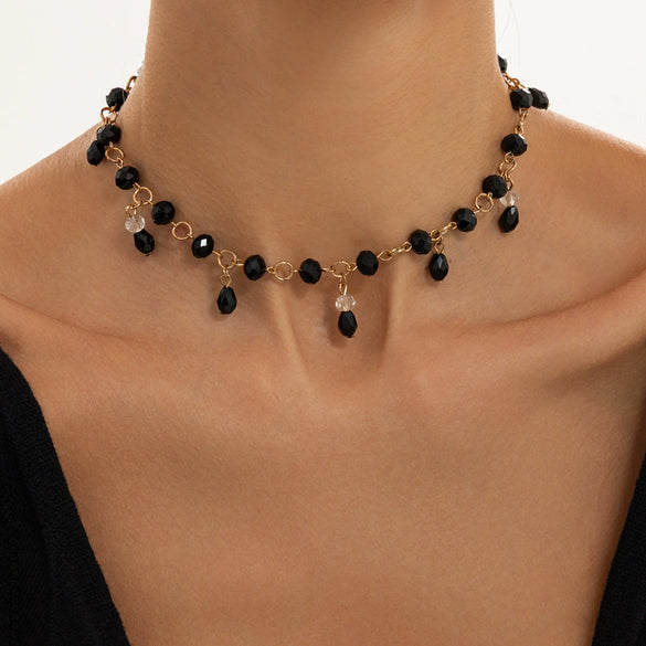 Women's Dark Gothic Faux Crystal Tassel Necklace With Red Beaded Teardrop Pendant Faceted Geometric Design And Lobster Clasp