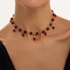 Women's Dark Gothic Faux Crystal Tassel Necklace With Red Beaded Teardrop Pendant Faceted Geometric Design And Lobster Clasp