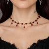 Women's Dark Gothic Faux Crystal Tassel Necklace With Red Beaded Teardrop Pendant Faceted Geometric Design And Lobster Clasp
