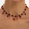 Women's Dark Gothic Faux Crystal Tassel Necklace With Red Beaded Teardrop Pendant Faceted Geometric Design And Lobster Clasp