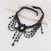 Women's Dark Gothic Handmade Alloy Geometric Cross Pendant Necklace With Multilayer Beaded Tassel And Ball Chain