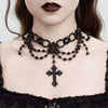 Women's Dark Gothic Handmade Alloy Geometric Cross Pendant Necklace With Multilayer Beaded Tassel And Ball Chain