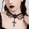Women's Dark Gothic Handmade Alloy Geometric Cross Pendant Necklace With Multilayer Beaded Tassel And Ball Chain