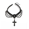 Women's Dark Gothic Handmade Alloy Geometric Cross Pendant Necklace With Multilayer Beaded Tassel And Ball Chain