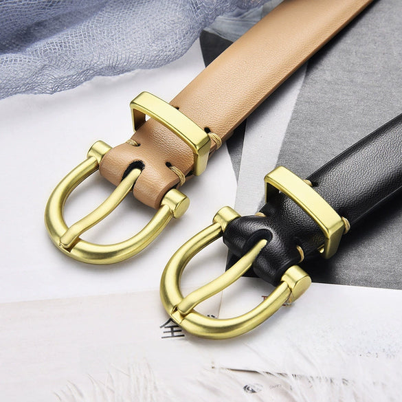 Women's Decorative All Match Fashion Jeans Belt With Zinc Alloy Buckle And Genuine Leather Electroplating Treatment