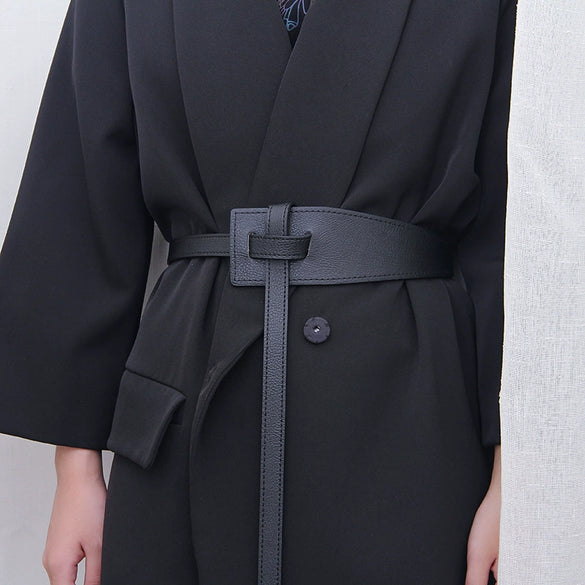 Women's Decorative Waist Seal Wide Belt Sweater Suit Overcoat Matching Dress In Imitation Leather