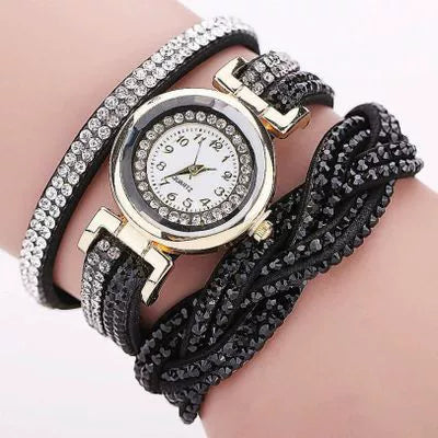 Women's Diamond Quartz Watch Leisure Style Round Dial Belt Buckle Clasp Belt Material Ordinary Mirror