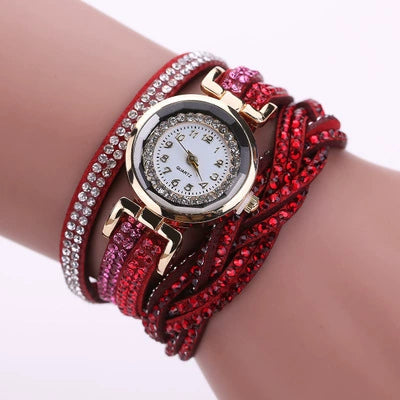 Women's Diamond Quartz Watch Leisure Style Round Dial Belt Buckle Clasp Belt Material Ordinary Mirror