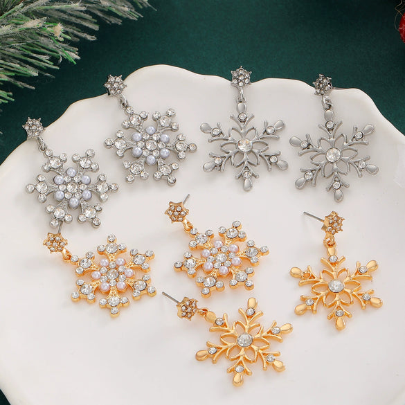 Women's Diamond Snowflake Pearl Earrings Mixed Material Light Luxury Minimalist Party Jewelry