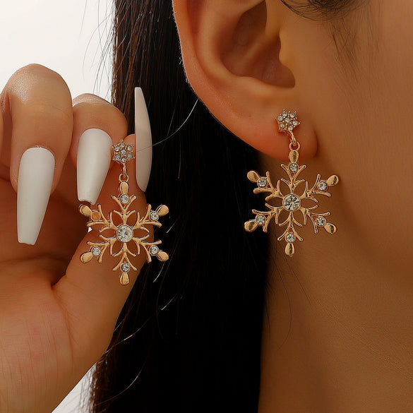 Women's Diamond Snowflake Pearl Earrings Mixed Material Light Luxury Minimalist Party Jewelry