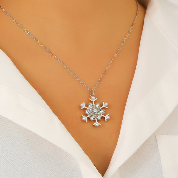 Women's Diamond Snowflake Pearl Earrings Mixed Material Light Luxury Minimalist Party Jewelry