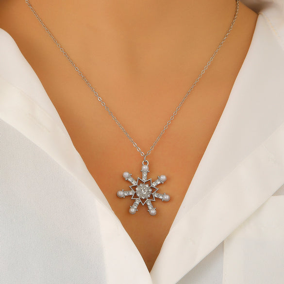 Women's Diamond Snowflake Pearl Earrings Mixed Material Light Luxury Minimalist Party Jewelry