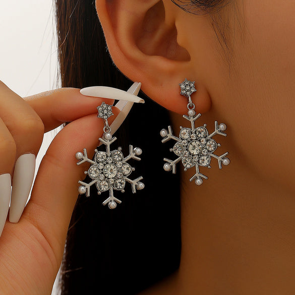 Women's Diamond Snowflake Pearl Earrings Mixed Material Light Luxury Minimalist Party Jewelry