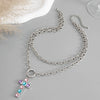 Women's Diamondencrusted Geometric Cross Pendant Necklace With Plated Iron Doublelayer Chain