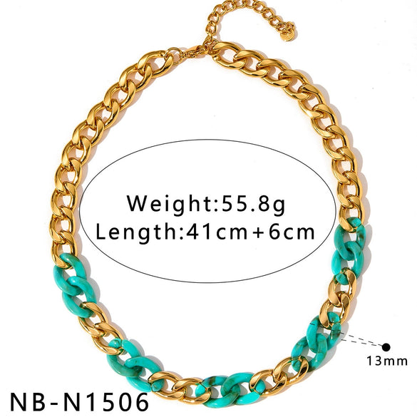 Women's Dopamine Rainbow Necklace And Bracelet Set Stainless Steel 18K Gold Vacuum Plated Geometric Color Spliced Jewelry