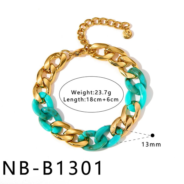 Women's Dopamine Rainbow Necklace And Bracelet Set Stainless Steel 18K Gold Vacuum Plated Geometric Color Spliced Jewelry