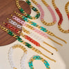Women's Dopamine Rainbow Necklace And Bracelet Set Stainless Steel 18K Gold Vacuum Plated Geometric Color Spliced Jewelry