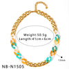 Women's Dopamine Rainbow Necklace And Bracelet Set Stainless Steel 18K Gold Vacuum Plated Geometric Color Spliced Jewelry