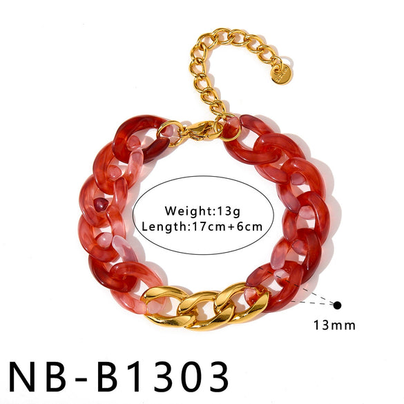 Women's Dopamine Rainbow Necklace And Bracelet Set Stainless Steel 18K Gold Vacuum Plated Geometric Color Spliced Jewelry