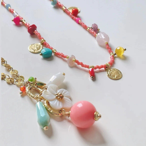 Women's Dopamine Shell Pearl Minimalist Copper Geometric Ball Chain Electroplated Necklace