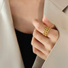 Women's Double Chain Splice Opening Adjustable Finger Ring 316L Stainless Steel Geometric 18K Gold Plated