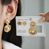 Women's Double Flower Pearl Titanium Steel Earrings Geometric Retro Electroplated Design