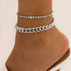 Women's Double Layer Alloy Tassel Claw Chain Anklet Set With Gold Plated Artificial Gemstone Inlay