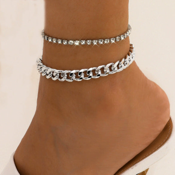 Women's Double Layer Alloy Tassel Claw Chain Anklet Set With Gold Plated Artificial Gemstone Inlay