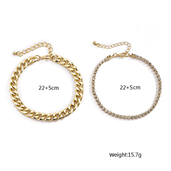 Women's Double Layer Alloy Tassel Claw Chain Anklet Set With Gold Plated Artificial Gemstone Inlay