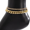 Women's Double Layer Alloy Tassel Claw Chain Anklet Set With Gold Plated Artificial Gemstone Inlay