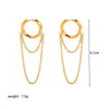 Women's Double Layer Chain Tassel Ear Jewelry With Geometric Design Stainless Steel Earrings Pvdp Furnace Real Gold Plated
