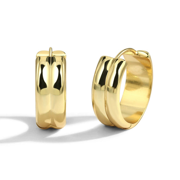Women's Double Layer Circle Ear Buckle Earrings Brass Plated 18K Real Gold Geometric Style