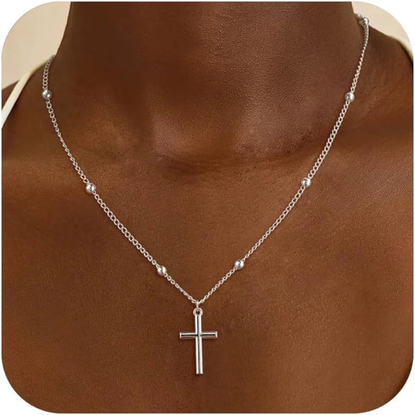 Women's Double Layer Copper Cross Pendant Necklace With Geometric Shape Electroplated Clavicle Chain Fashion Jewelry