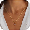 Women's Double Layer Copper Cross Pendant Necklace With Geometric Shape Electroplated Clavicle Chain Fashion Jewelry