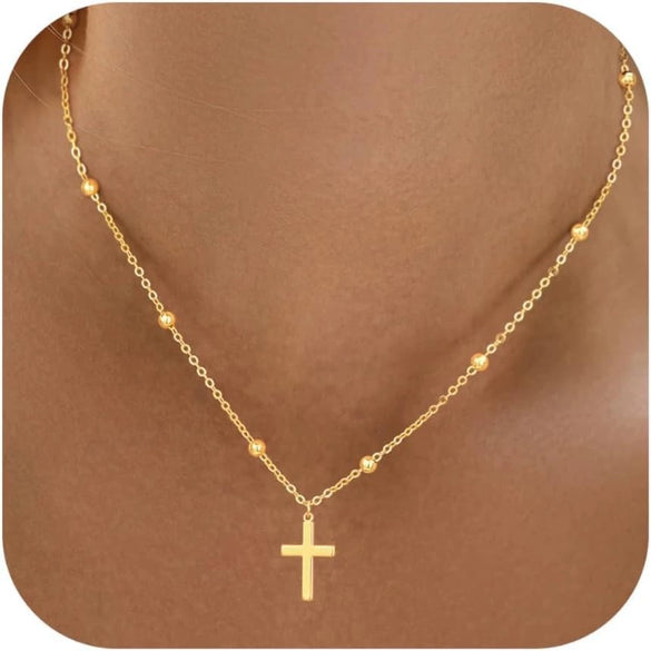 Women's Double Layer Copper Cross Pendant Necklace With Geometric Shape Electroplated Clavicle Chain Fashion Jewelry