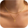 Women's Double Layer Copper Cross Pendant Necklace With Geometric Shape Electroplated Clavicle Chain Fashion Jewelry