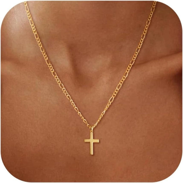 Women's Double Layer Copper Cross Pendant Necklace With Geometric Shape Electroplated Clavicle Chain Fashion Jewelry