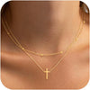 Women's Double Layer Copper Cross Pendant Necklace With Geometric Shape Electroplated Clavicle Chain Fashion Jewelry